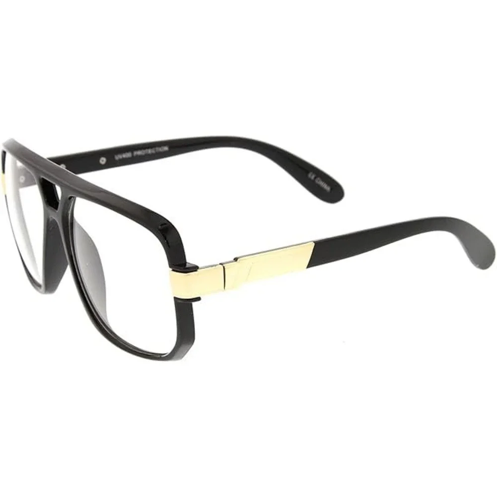 Women Oversized Black Frame Glasses Clear Lens Gold Accent‎ Retro  UV400 Gafas